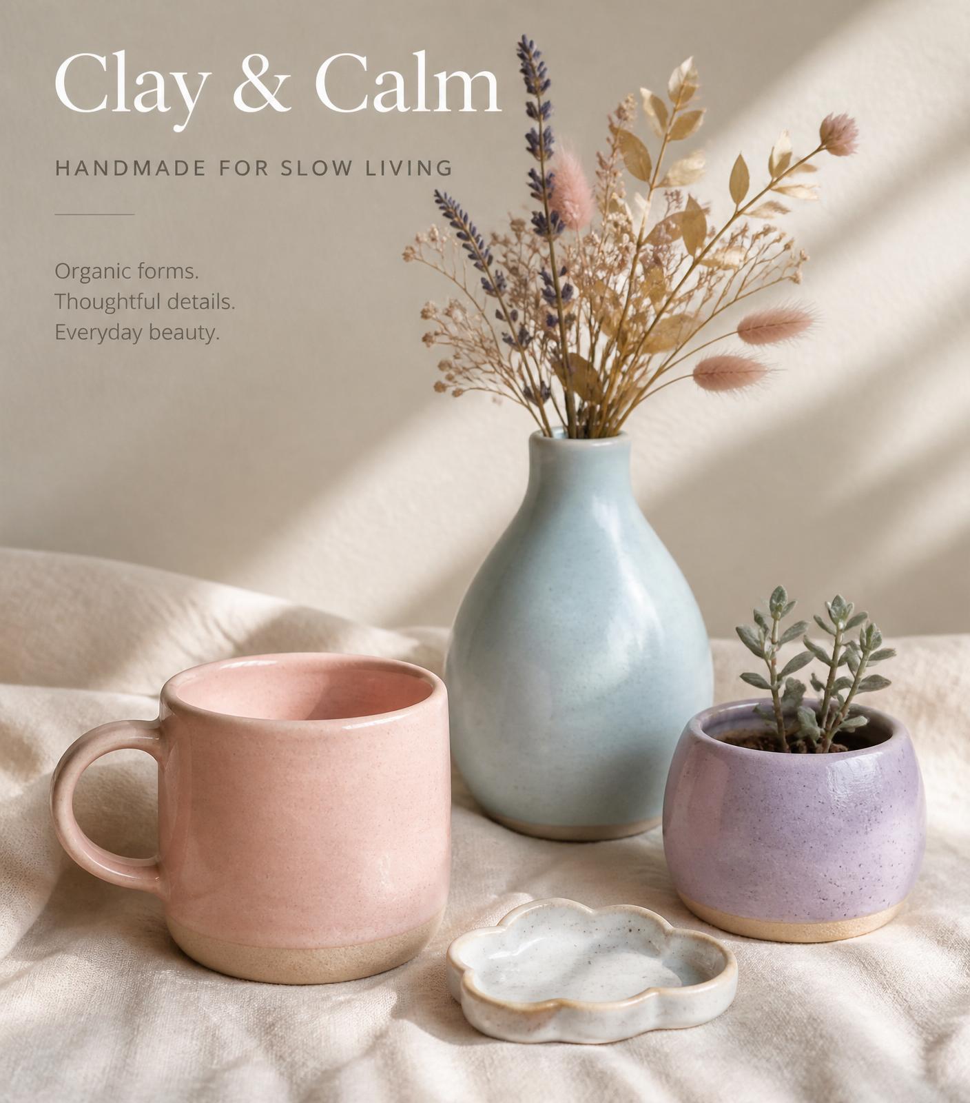 Handmade ceramic mug, vase and planter